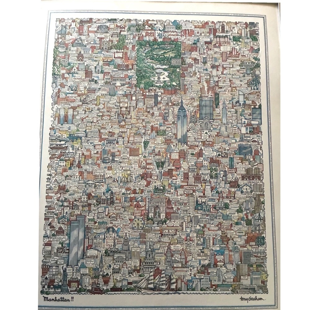 Vintage 1978 Tony Graham Manhattan!! NYC Cityscape Illustration Art Poster